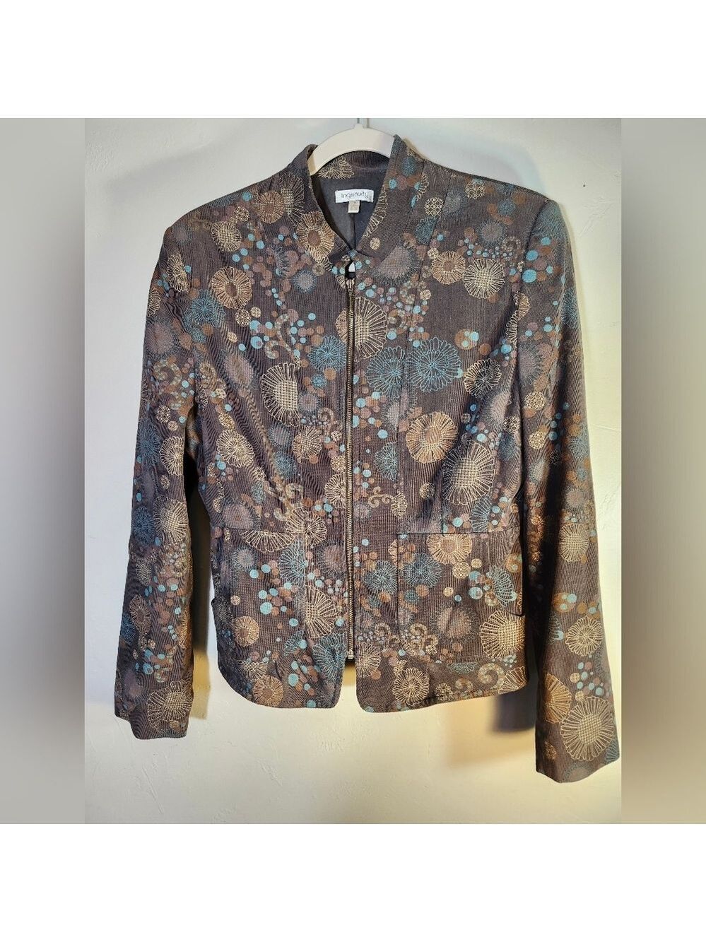 Ingenuity Brown and‎ Blue Floral Boho Coudaroy Lightweight Zip 100% Cotton Sz 12